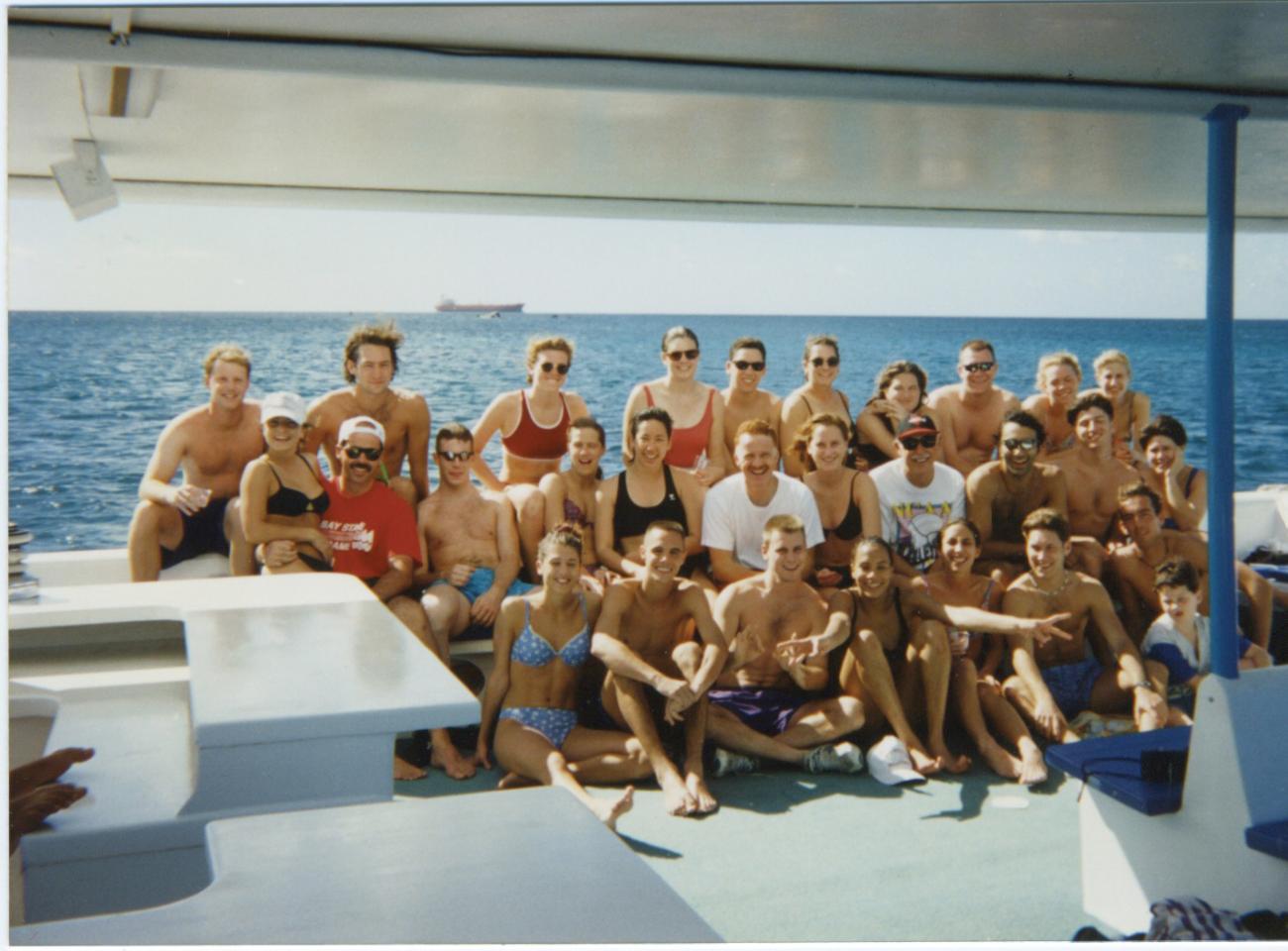 Springfield College volleyball team members and head coach Joel Dearing in Aruba, 1995