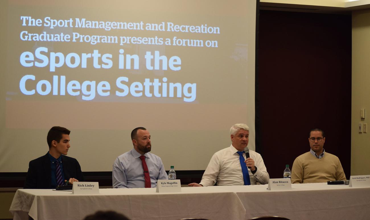 Sponsored by the Springfield College Sport Management and Recreation Graduate Program, a forum about eSports in the college setting was presented on Wednesday, November 20, in the Cleveland E. and Phyllis B. Dodge Room in the Flynn Campus Union.